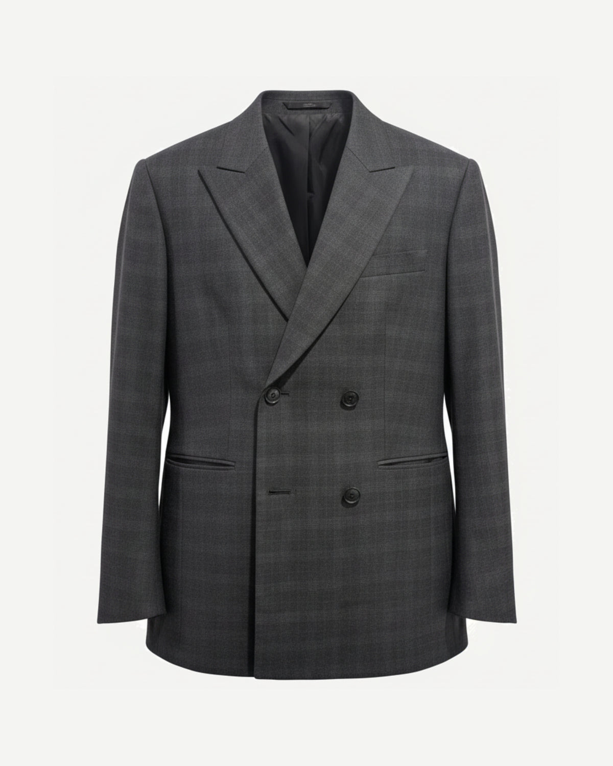 Tailory grey flannel double-breasted suit jacket front view
