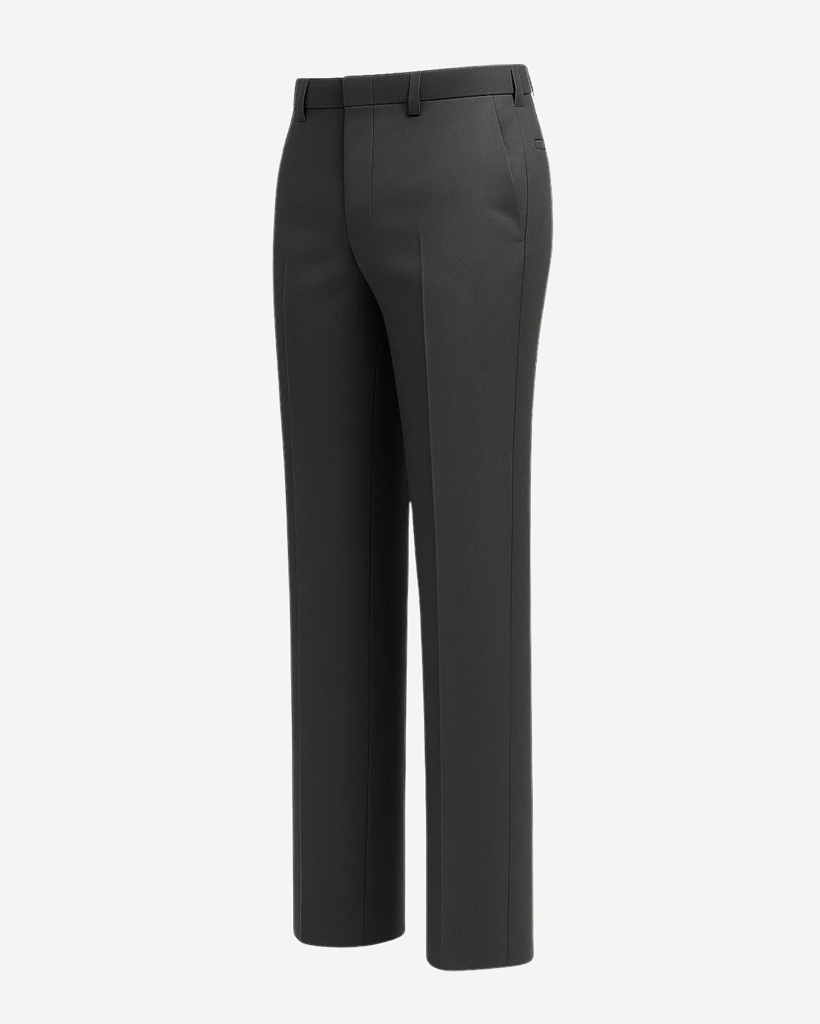 Tailory grey flat-front dress trousers side view