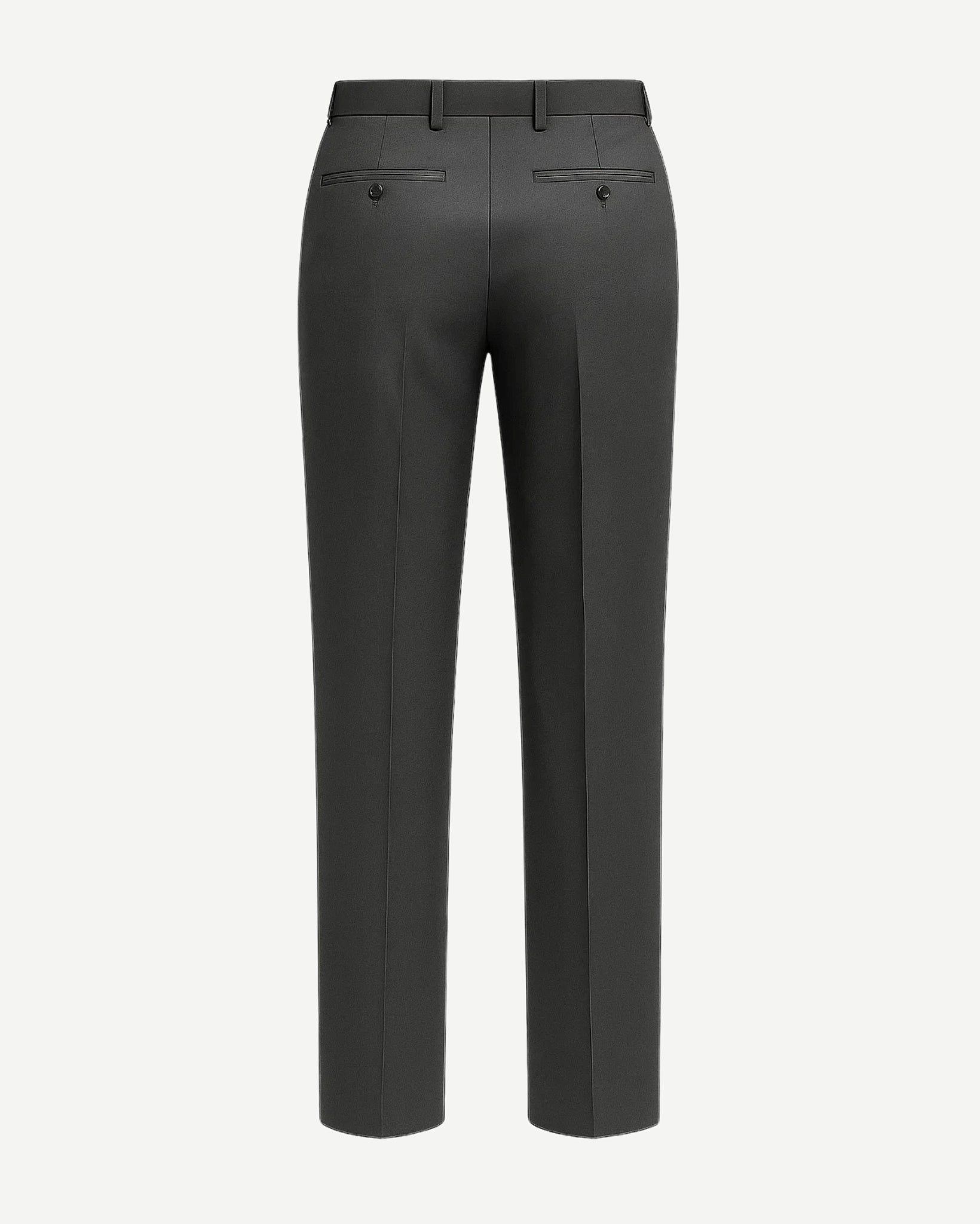 Tailory grey flat-front dress trousers back view