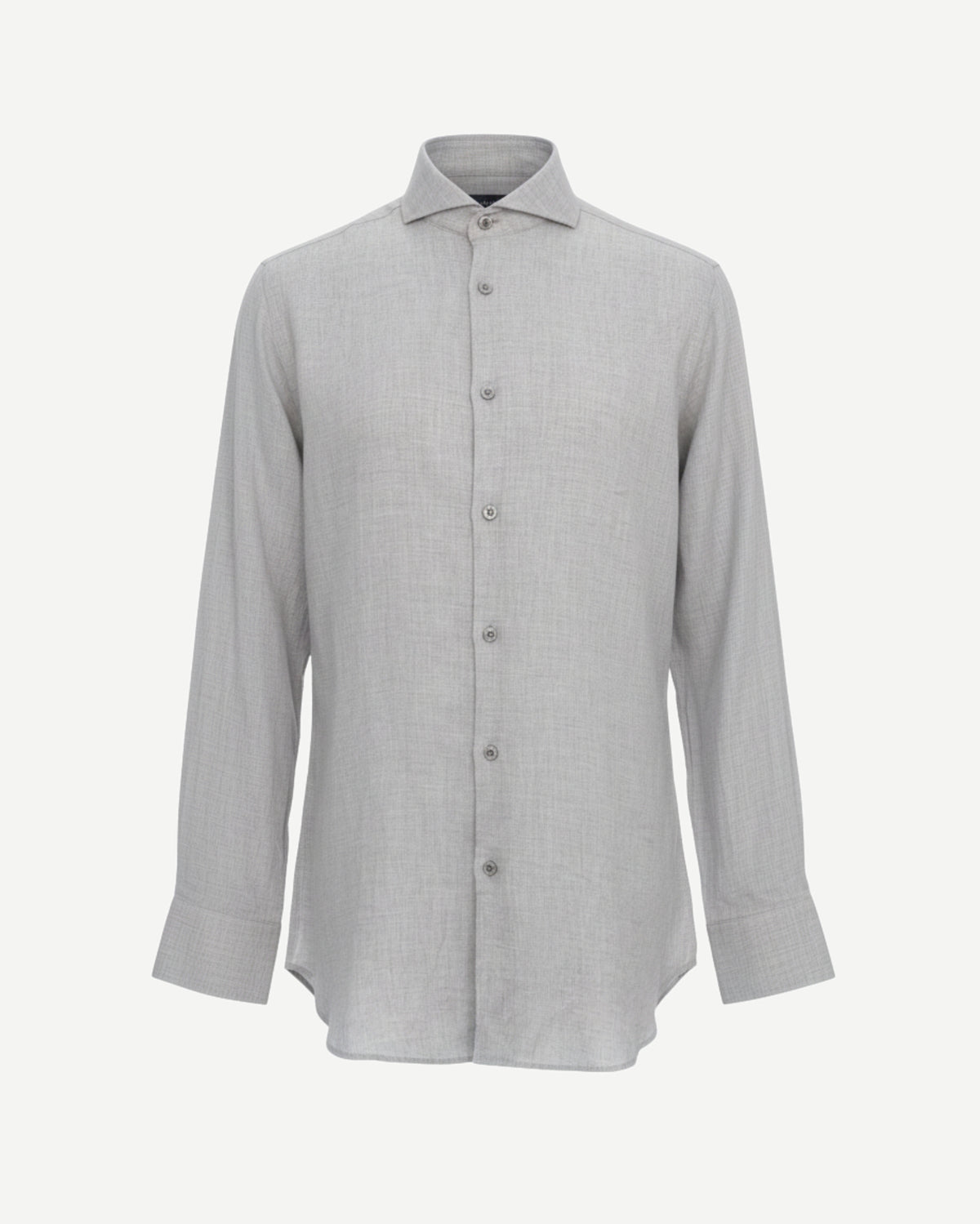 Tailory grey linen French-cuff shirt with spread collar front view
