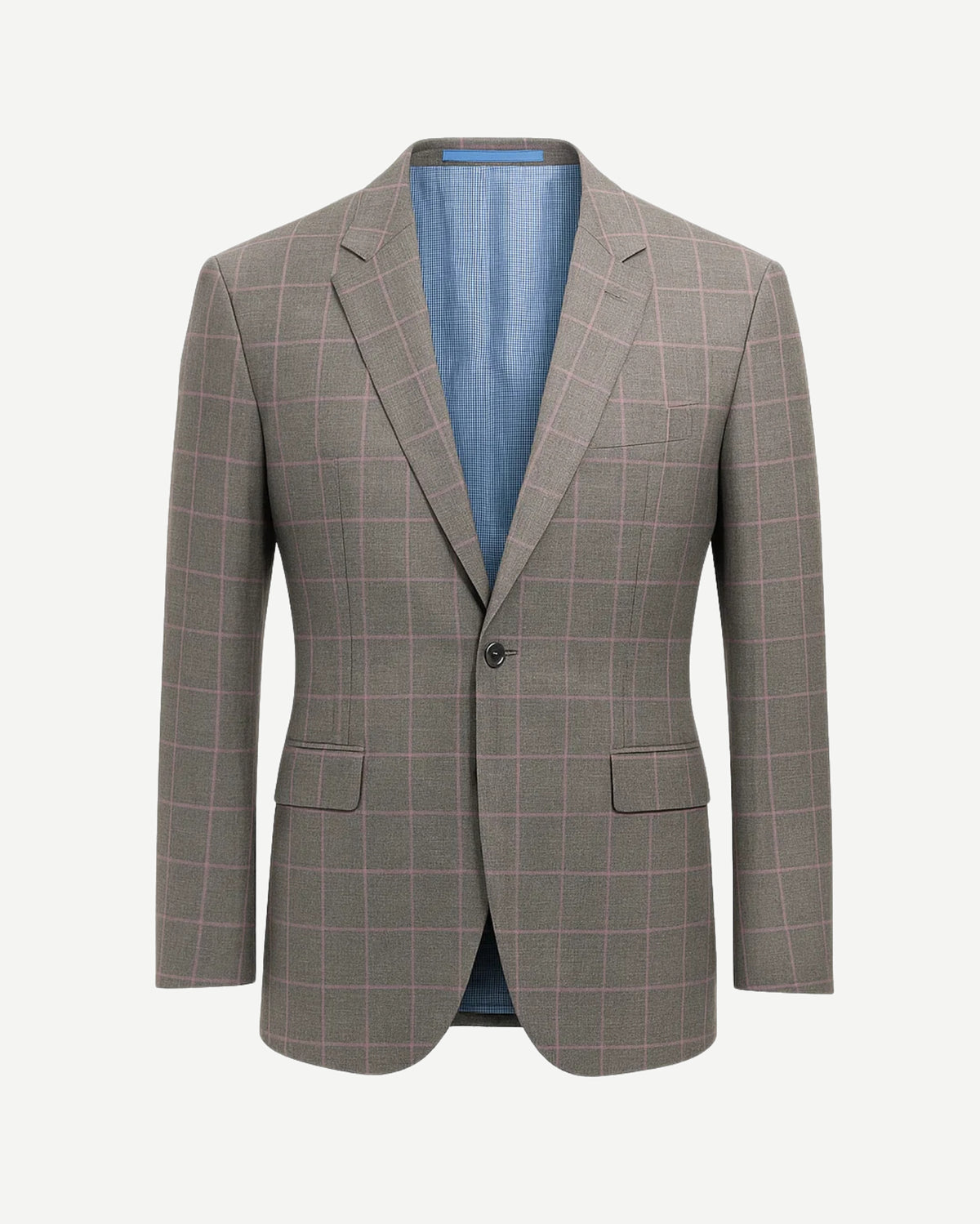 Tailory grey and pink plaid two-button blazer front view