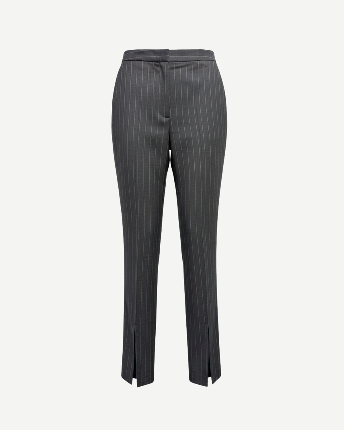 Tailory grey pinstripe straight-leg slit-hem tailored pants front view