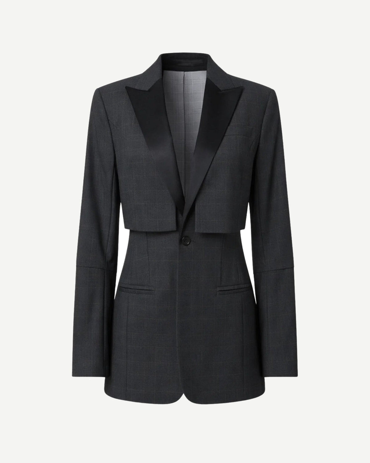 Tailory grey windowpane dual-layer peak-lapel jacket front view