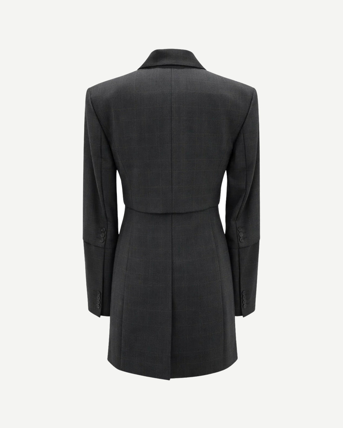 Tailory grey windowpane dual-layer peak-lapel jacket back view