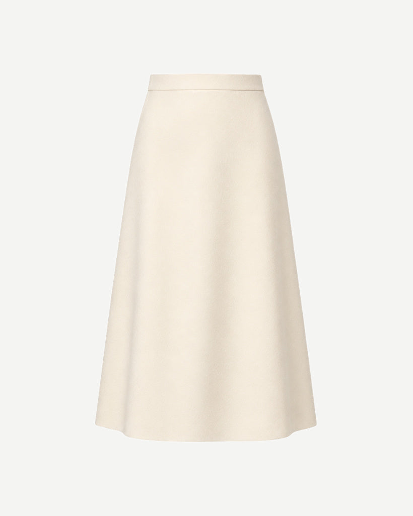 Ivory Loro Piana wool women's midi skirt front view