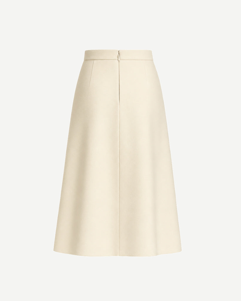 Ivory Loro Piana wool women's midi skirt back view