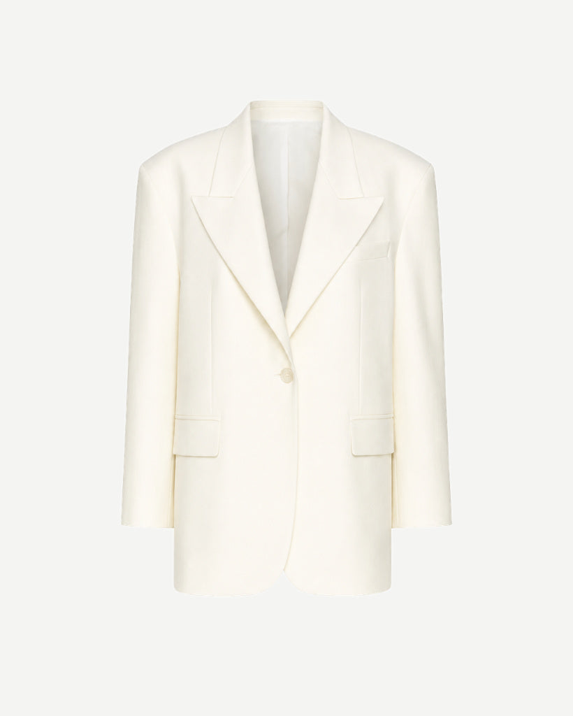 Ivory oversized Loro Piana women's city hall wedding blazer front view
