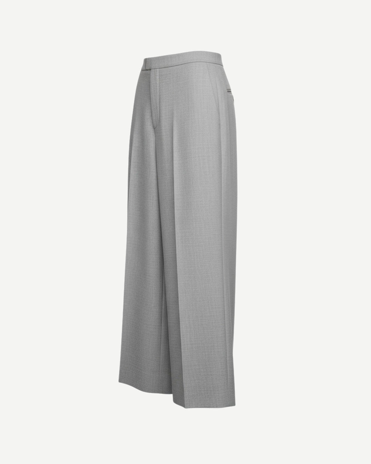 Light grey wide-leg cropped trousers side view
