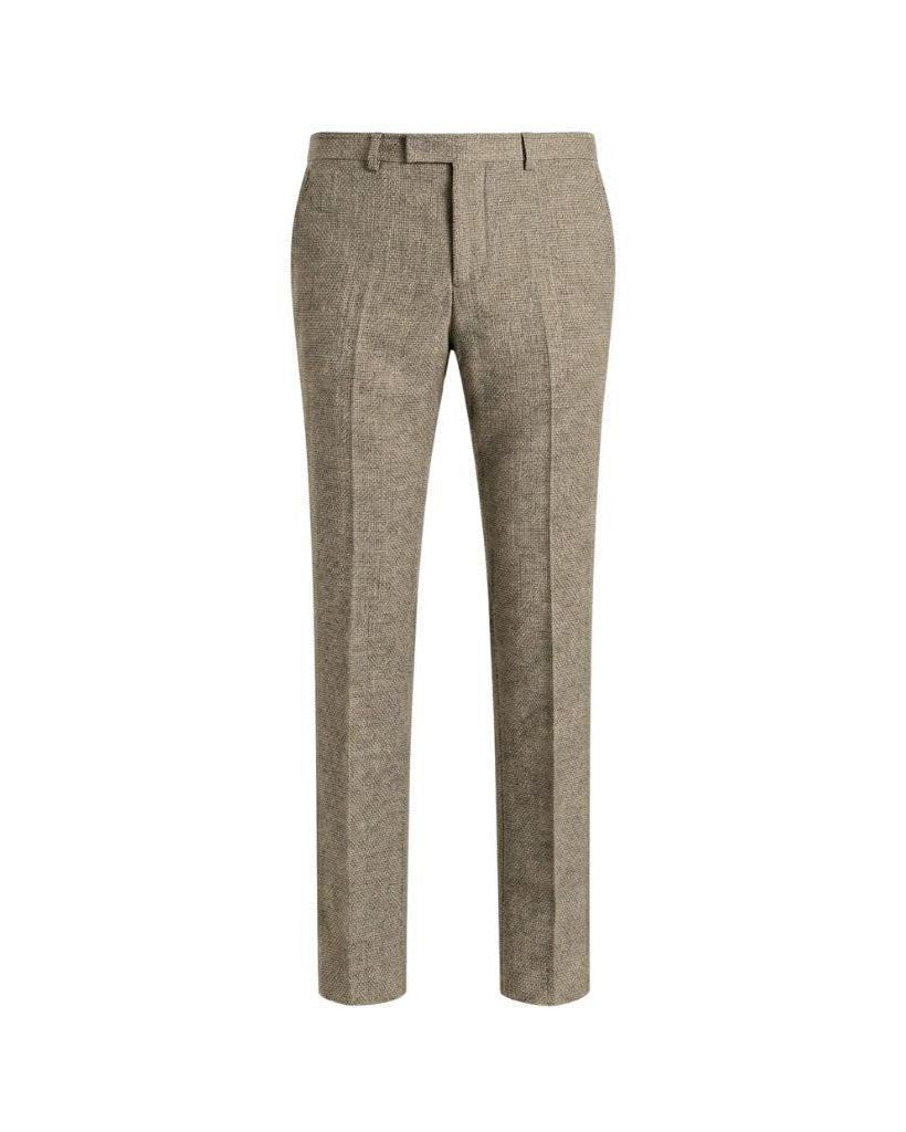 Loro Piana Beige Wool Tailored Trousers displayed front-facing, featuring a slim fit cut with finely textured wool fabric in a soft beige tone for refined formalwear.