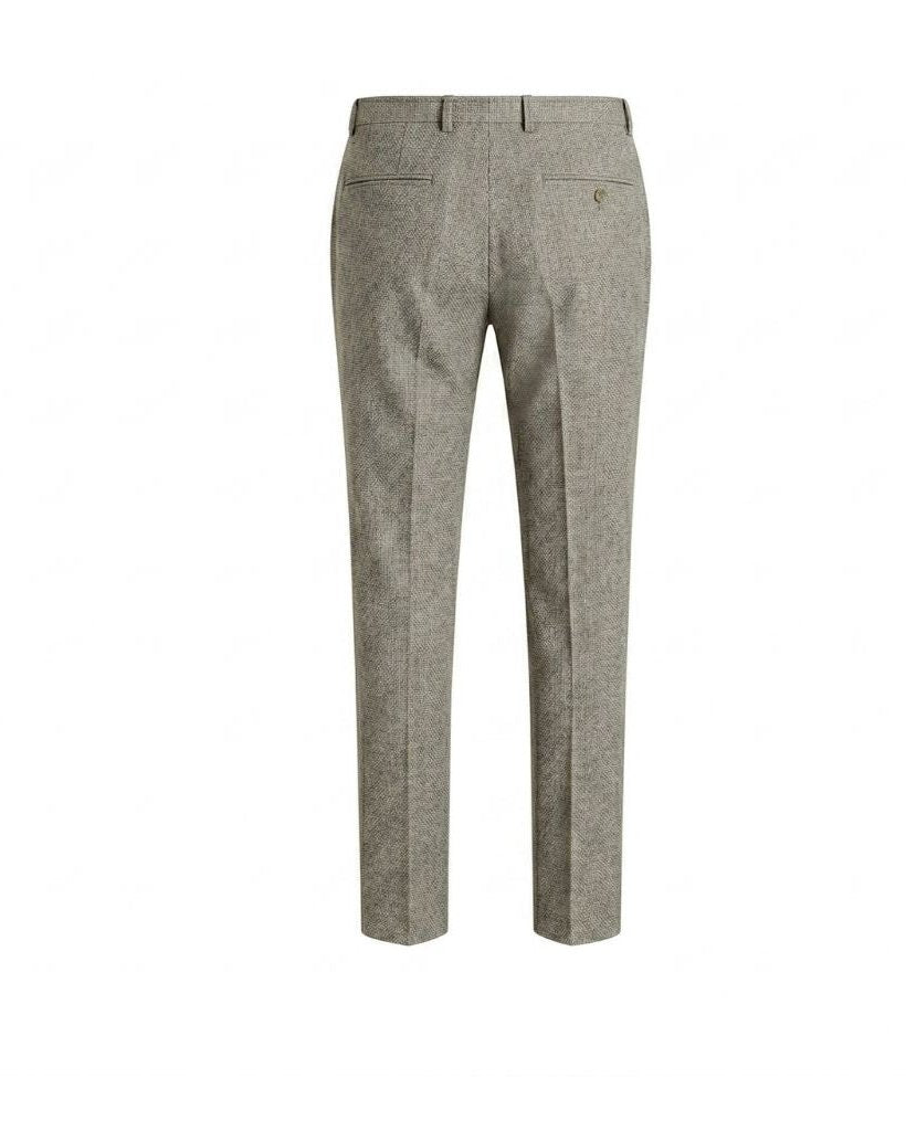 Loro Piana Beige Wool Tailored Trousers shown from the back, featuring a slim, tapered leg with subtle texture in the beige wool fabric for polished formalwear.