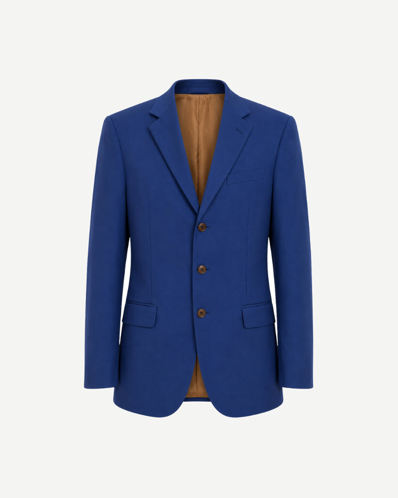 Blue blazer on a mannequin with a white background