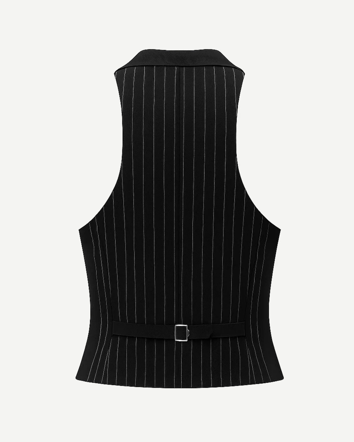 Tailory black white pinstripe fitted vest back view