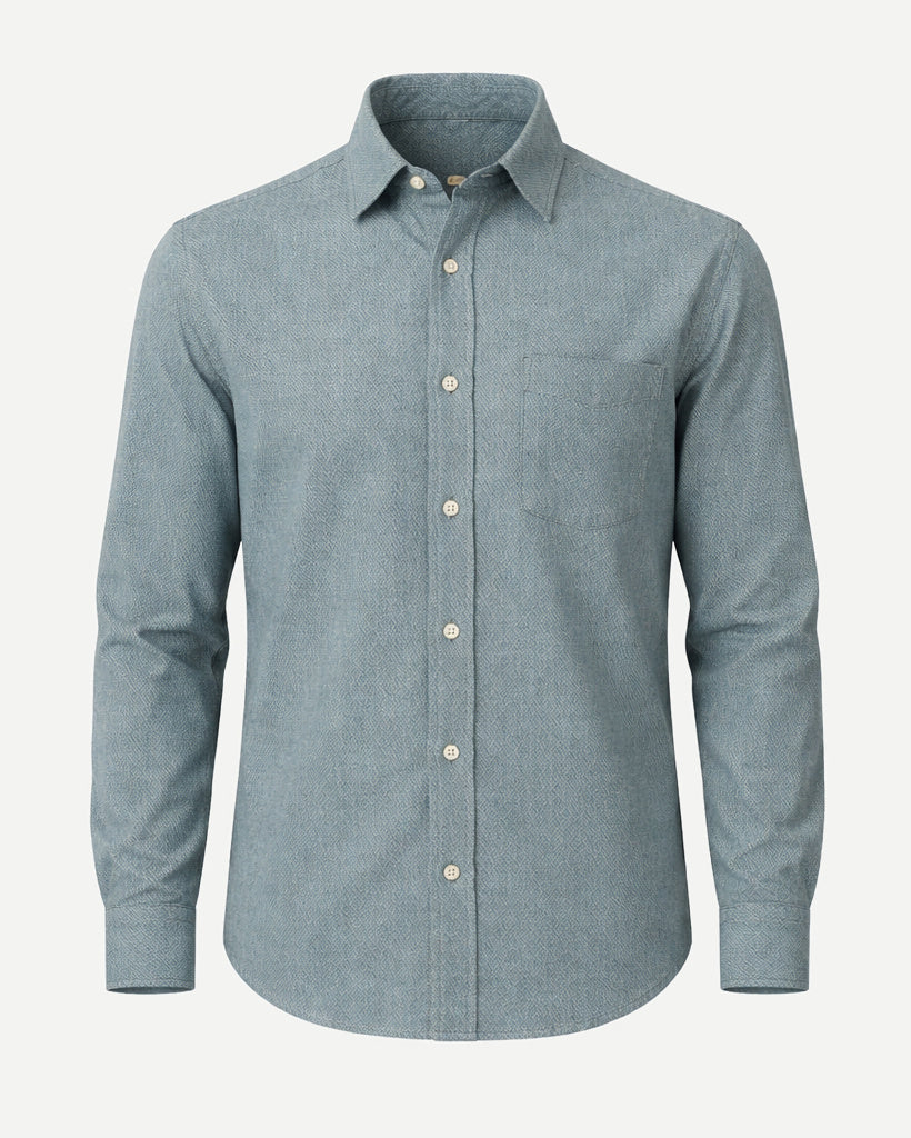 Tailory steel blue green textured cotton casual shirt front view