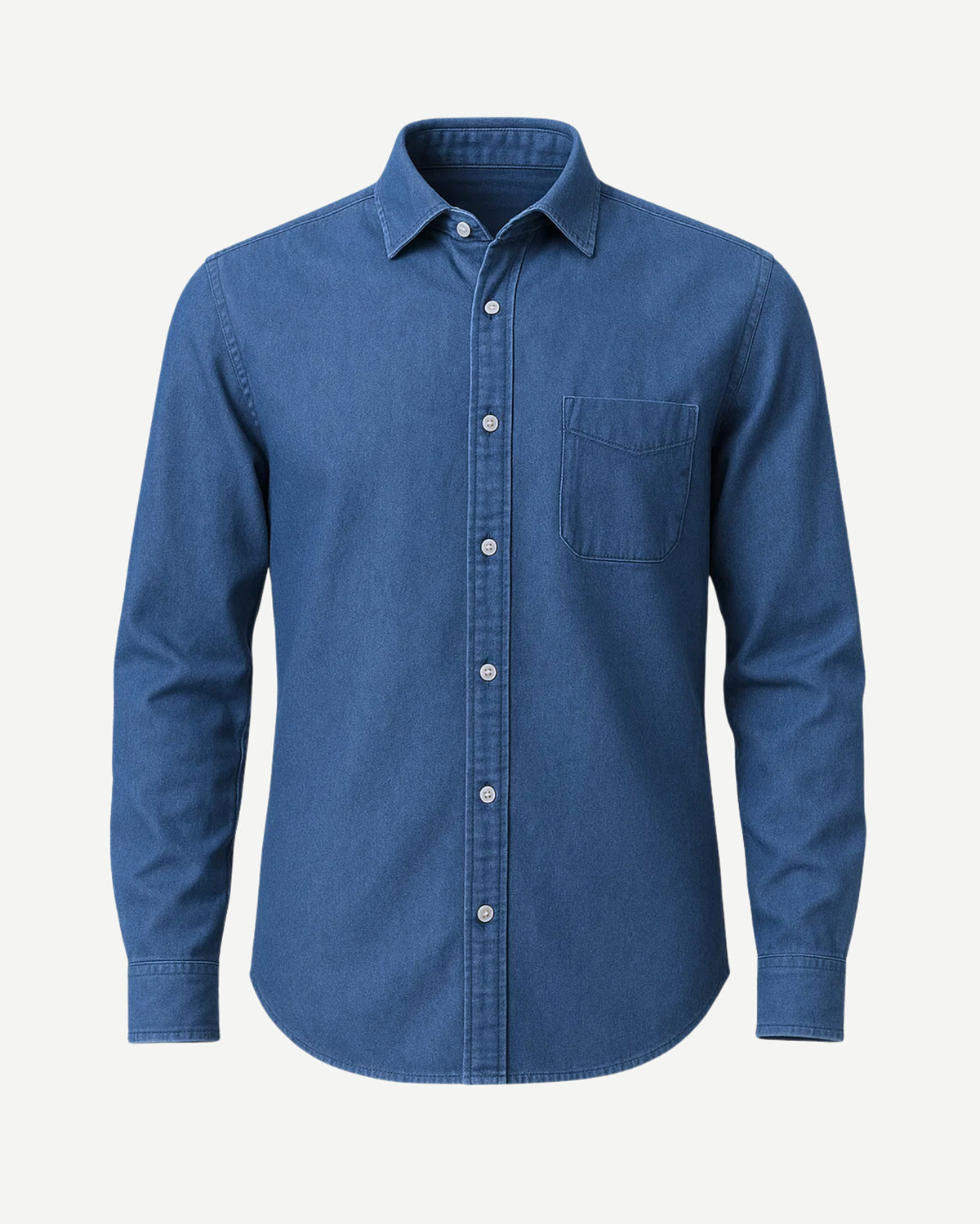 The Tailory New York men's blue denim casual cotton shirt front view
