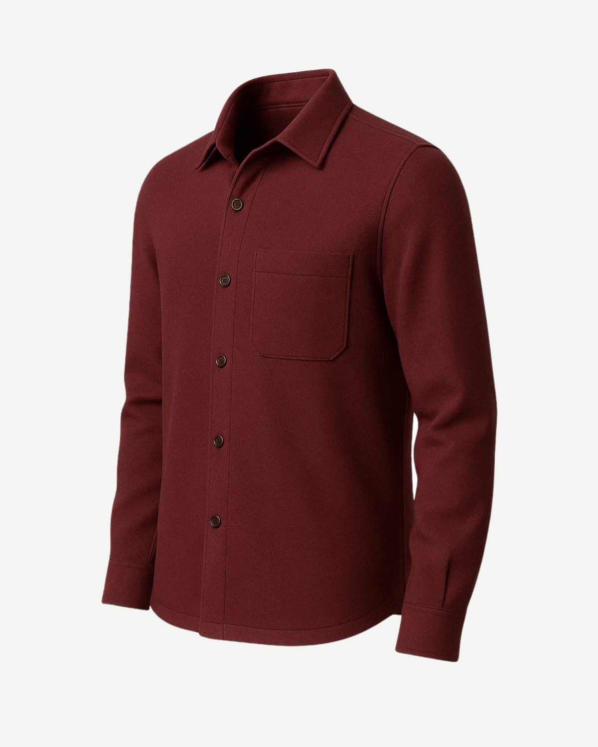 Men's Burgundy Business Shirt with a tailored fit, featuring a classic collar, long sleeves, front button closure, and a single chest pocket in rich burgundy fabric for sophisticated menswear.