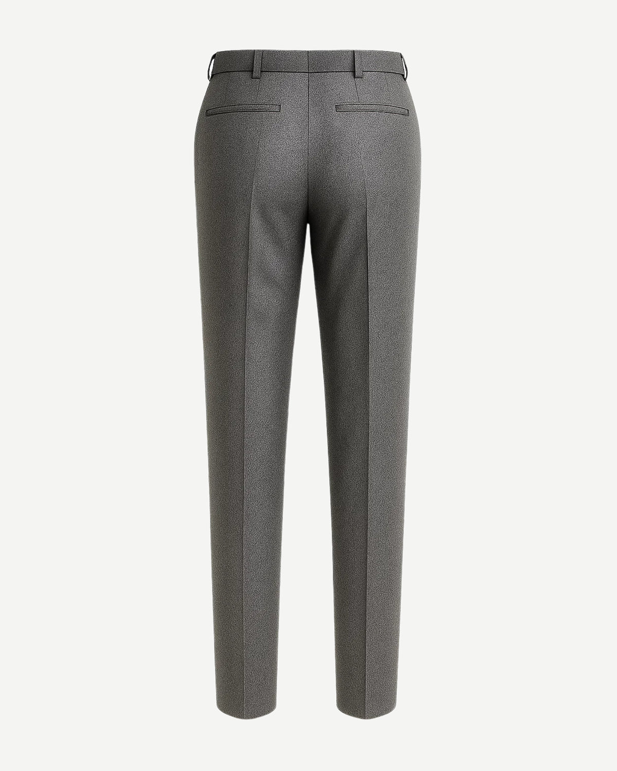 Men's Charcoal Gray Dress Pants Trousers shown from the back, featuring welt pockets, belt loops, and a tailored fit crafted from smooth, high-quality fabric for a polished look.