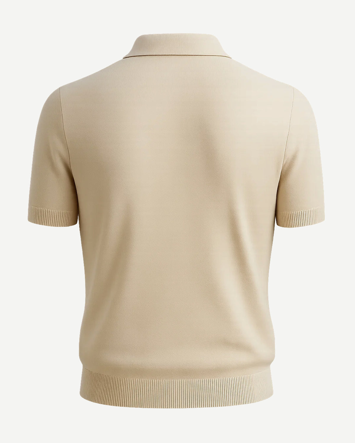 Men’s Loro Piana Featherweight Cashmere Polo in a refined beige tone, showcasing a smooth, lightweight cashmere knit with short sleeves and subtle ribbed trims for elegant leisure dressing.