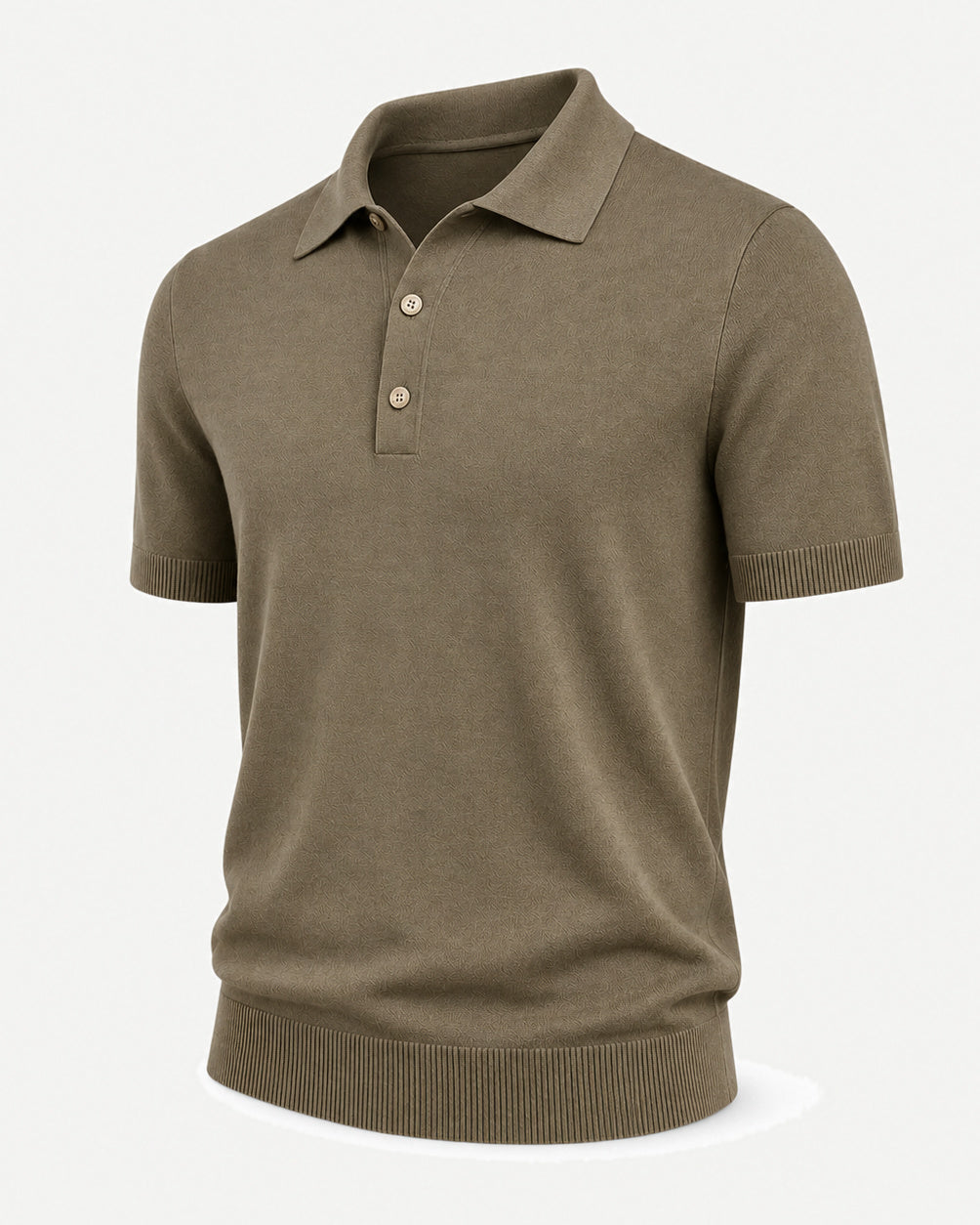 Men’s Loro Piana Featherweight Cashmere Polo in a warm taupe hue, featuring short sleeves, a three-button placket, and finely ribbed trims for a polished, lightweight cashmere look.