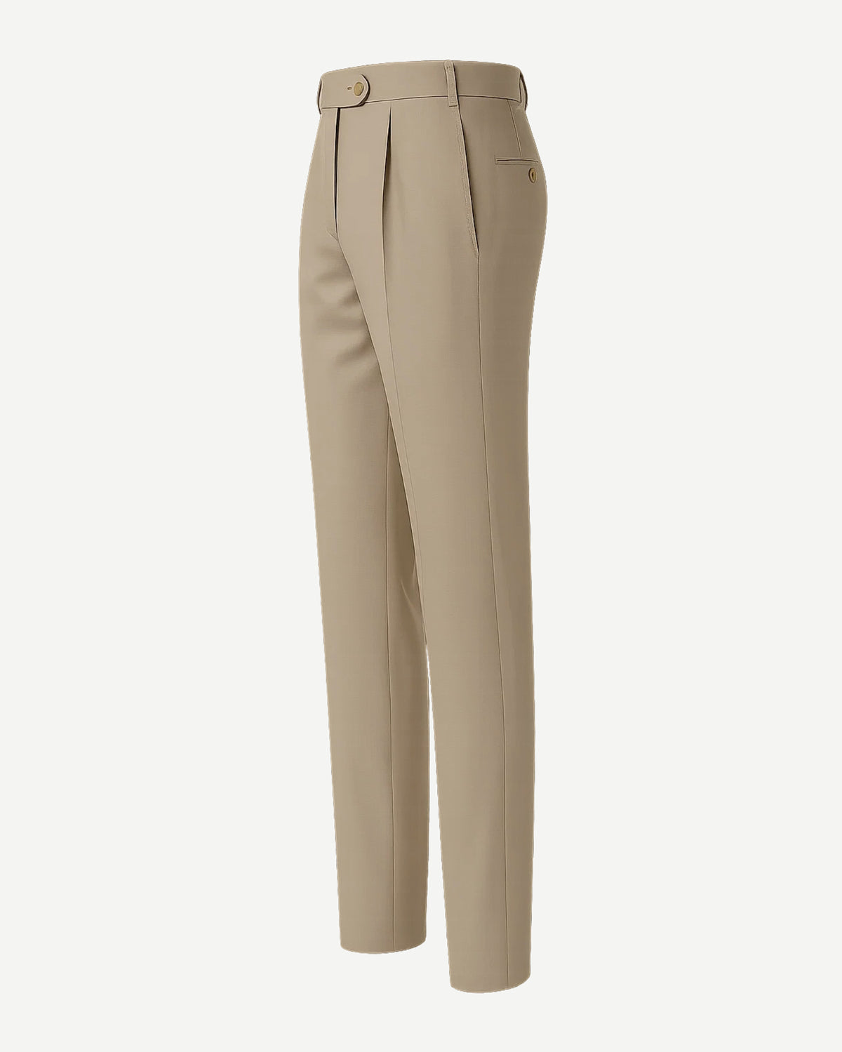 Men's Loro Piana Cricket Club Beige Fresco Wool Trousers featuring a slim tailored silhouette with front pleats, a buttoned waistband, and side pockets crafted from lightweight fresco wool for refined summer dressing.