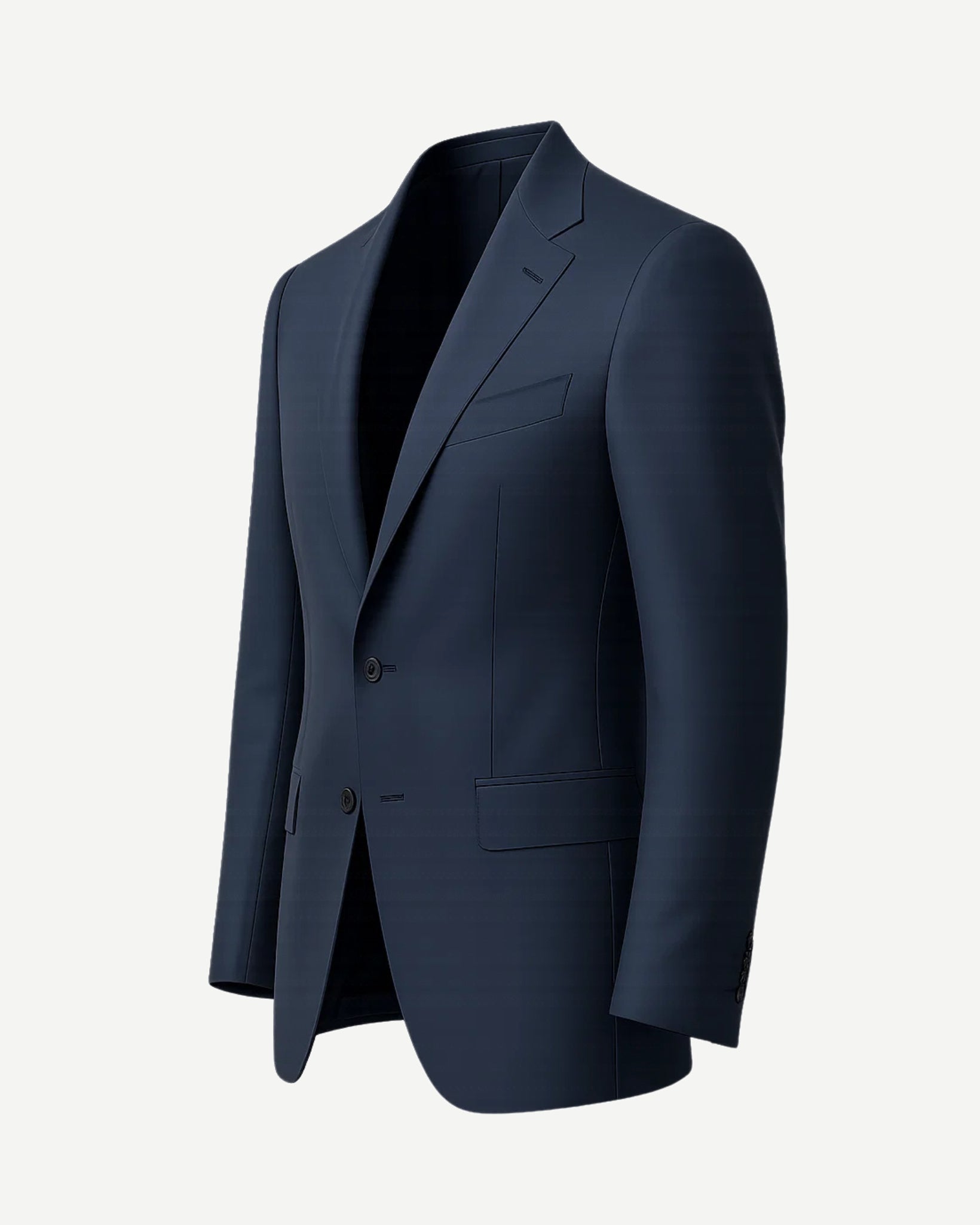 Men's Loro Piana Navy Blue Blazer featuring a sleek two-button front, classic notch lapels, flap pockets, and a tailored silhouette crafted from luxurious navy fabric for refined menswear.