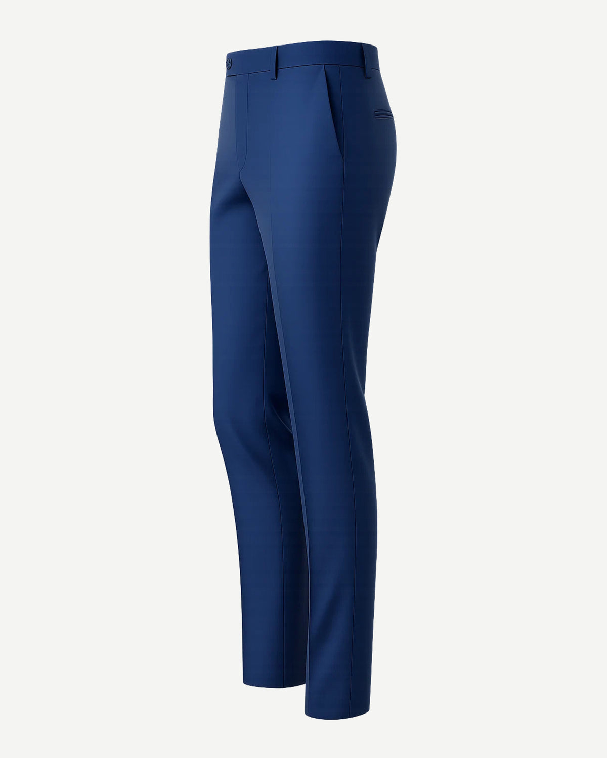 Men's Loro Piana Navy Dress Pants shown from a side angle, featuring a streamlined tailored fit with flat front, belt loops, and crafted from luxurious navy fabric for refined formalwear.