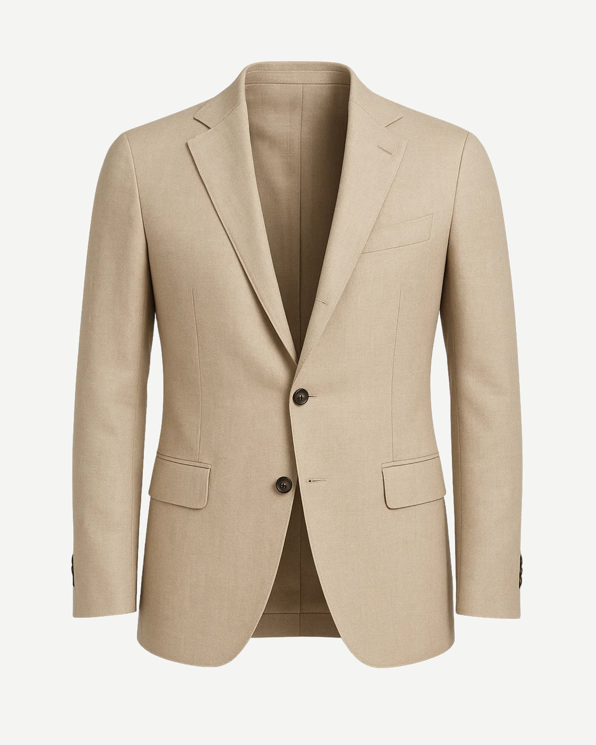 Men's Loro Piana Regatta Beige Tropical Wool Blazer featuring a classic two-button design, notch lapels, flap pockets, and tailored fit crafted from lightweight tropical wool for refined summer suiting.
