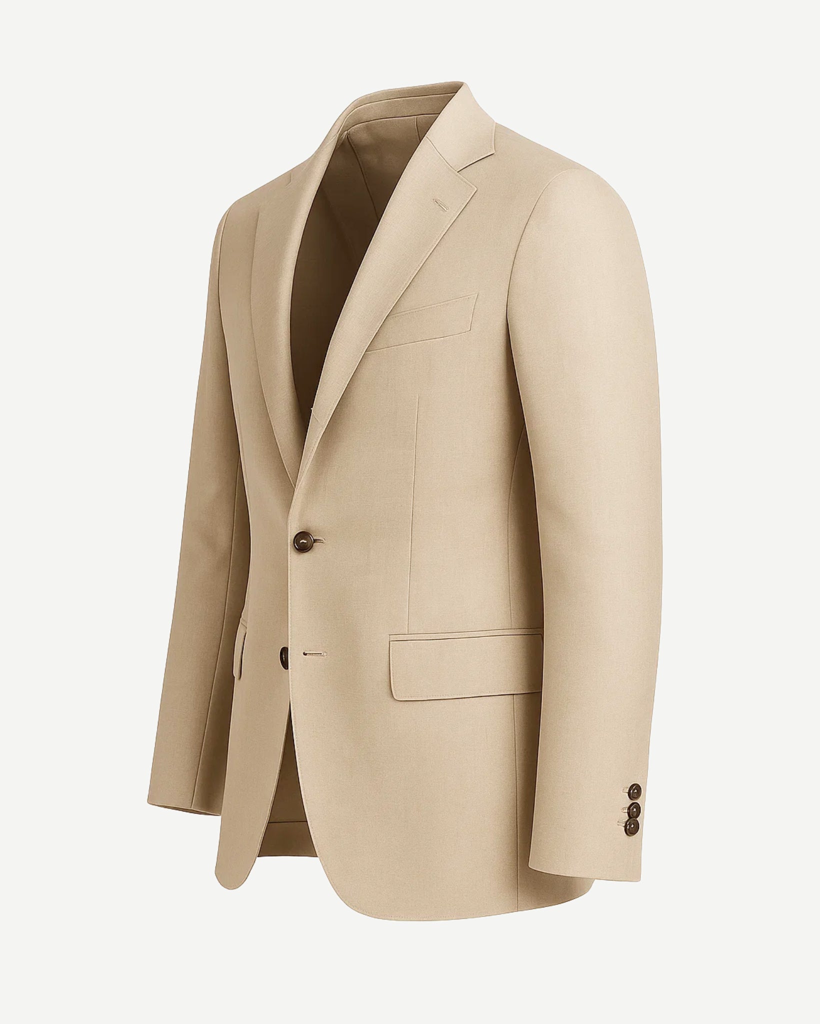 Men's Loro Piana Regatta Beige Tropical Wool Blazer featuring a lightweight tailored design with notch lapels, two-button closure, flap pockets, and a refined silhouette perfect for summer suiting.