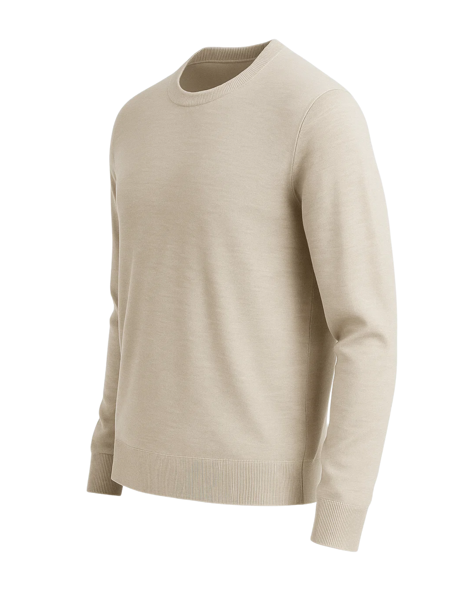 Men's Loro Piana Ocean Drive Beige Silk Cashmere Crew Sweater in a soft beige hue, featuring a smooth knit, long sleeves, ribbed cuffs, and a classic crew neckline for refined luxury leisurewear.