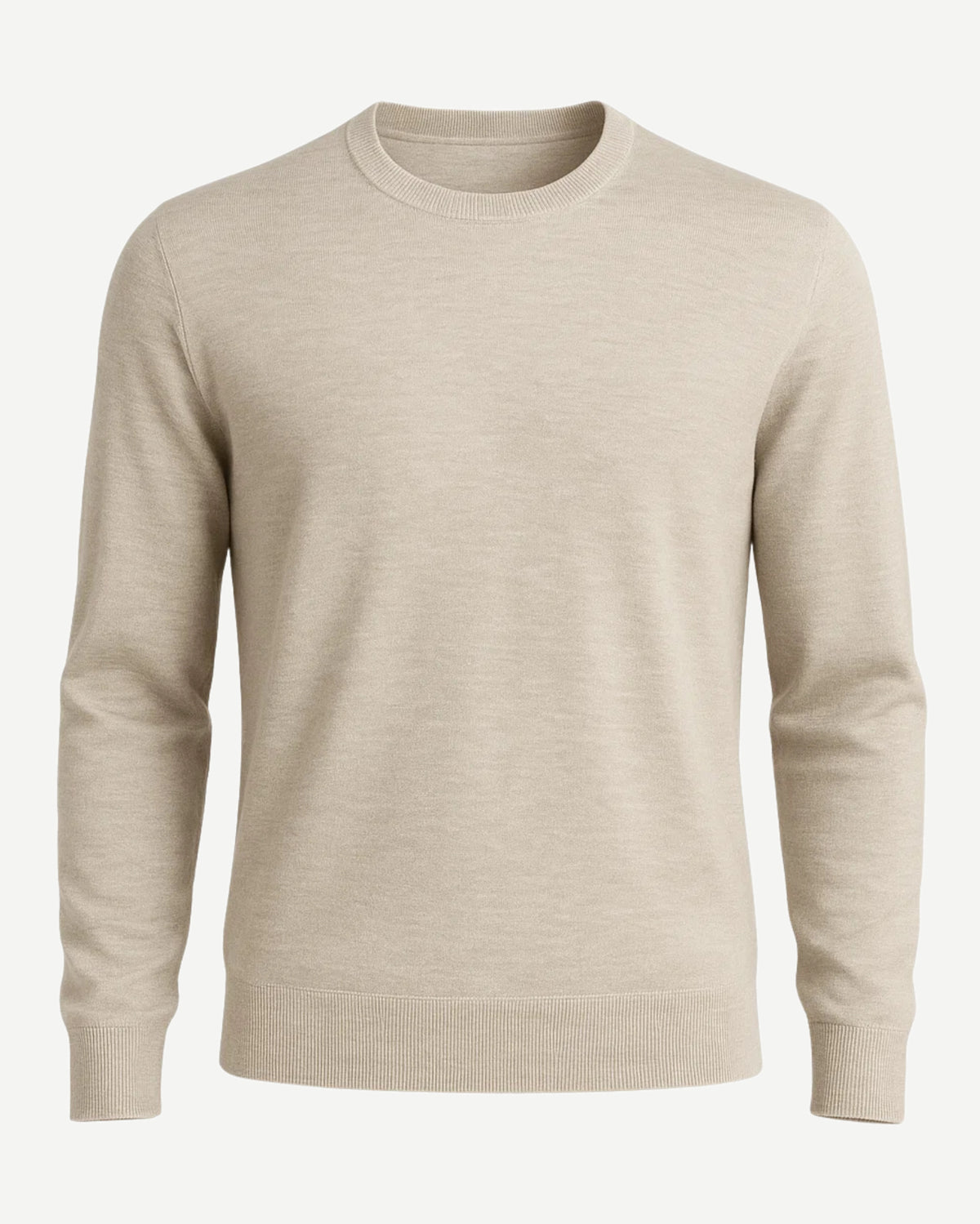 Men's Loro Piana Ocean Drive Beige Silk Cashmere Crew Sweater featuring a smooth, lightweight knit with long sleeves, ribbed cuffs, and a classic crew neckline for refined luxury leisurewear.