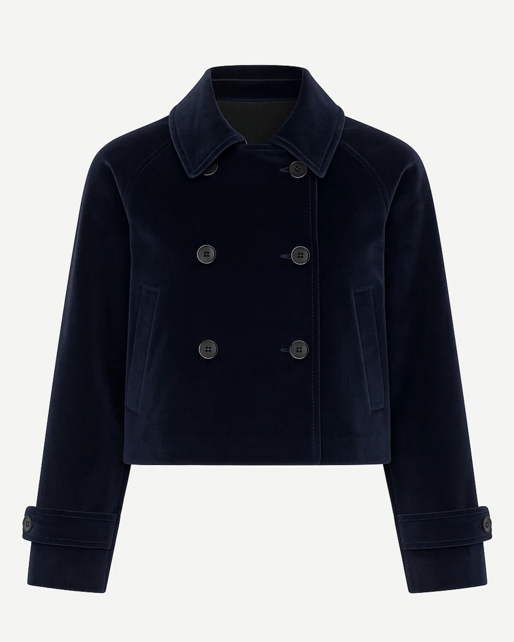 Midnight Blue Loro Piana Cotton Velvet Cropped Trench Coat - Coat - The Tailory New York