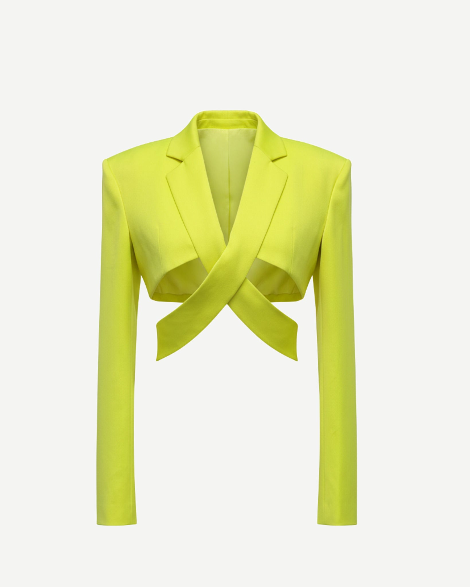 Tailory neon yellow cutout cropped blazer front view