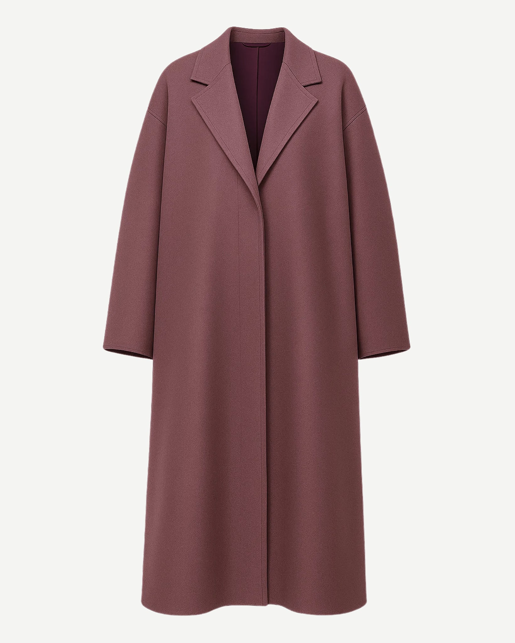 Tailory muted plum oversized single-breasted wool coat front view