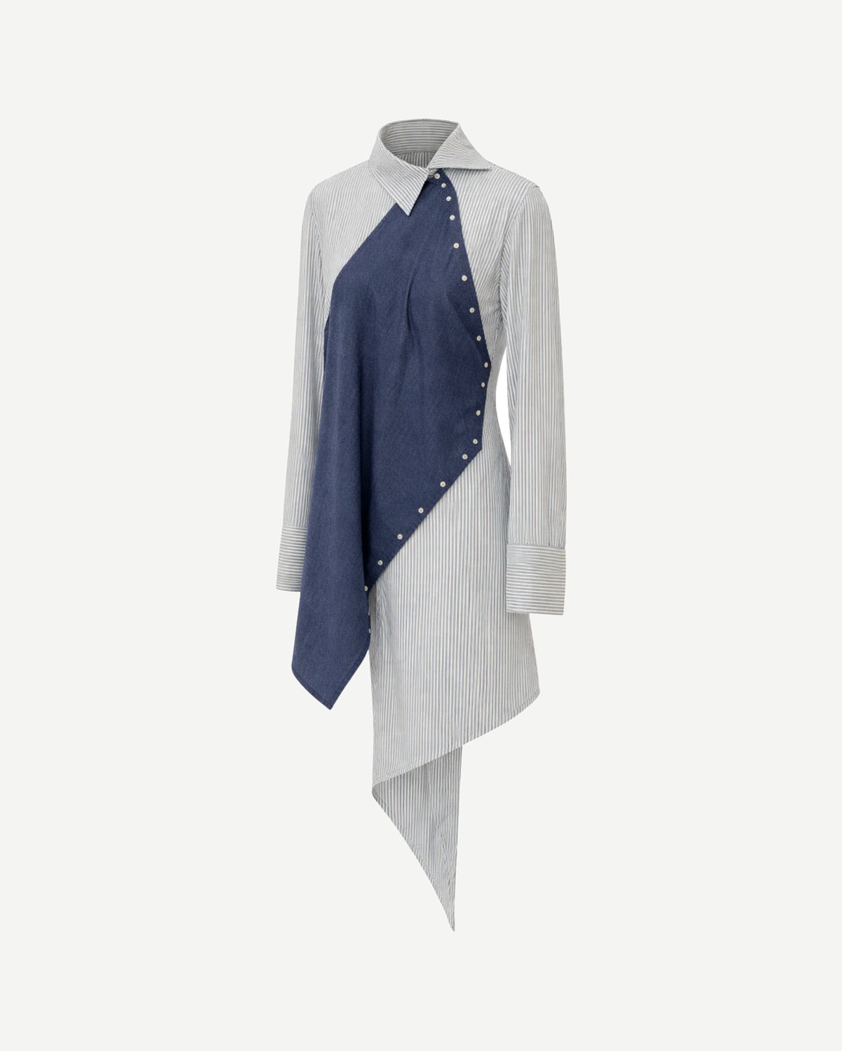 Tailory navy and stripe asymmetric button-detail shirt dress side view