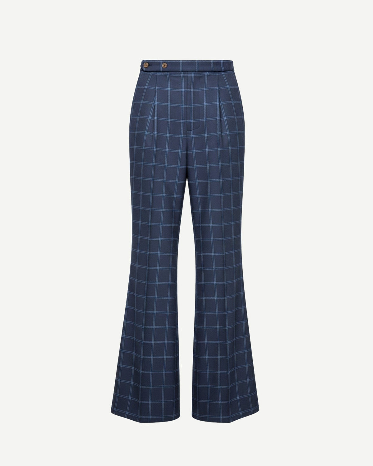 Tailory navy blue windowpane flared tailored trousers front view