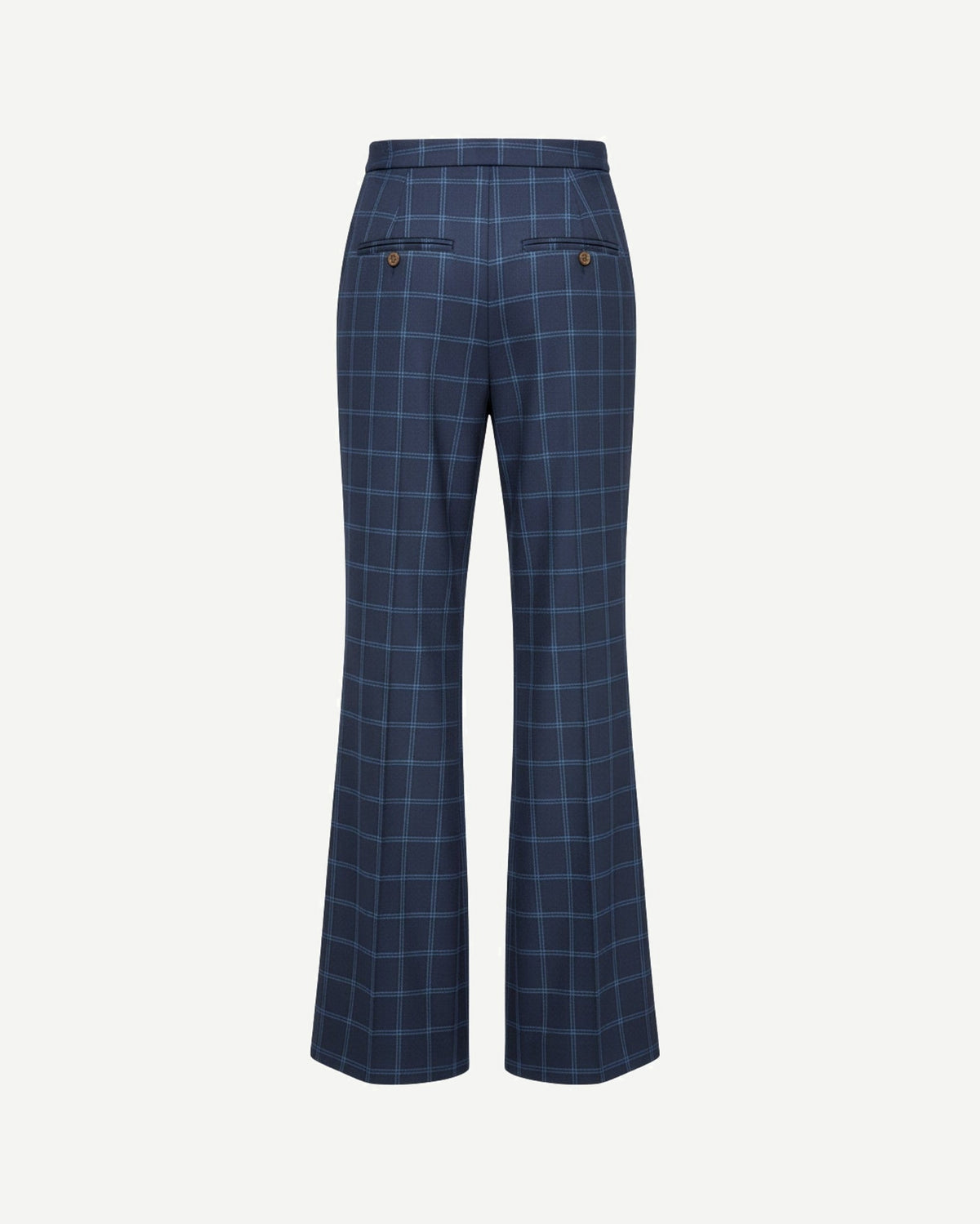 Tailory navy blue windowpane flared tailored trousers back view