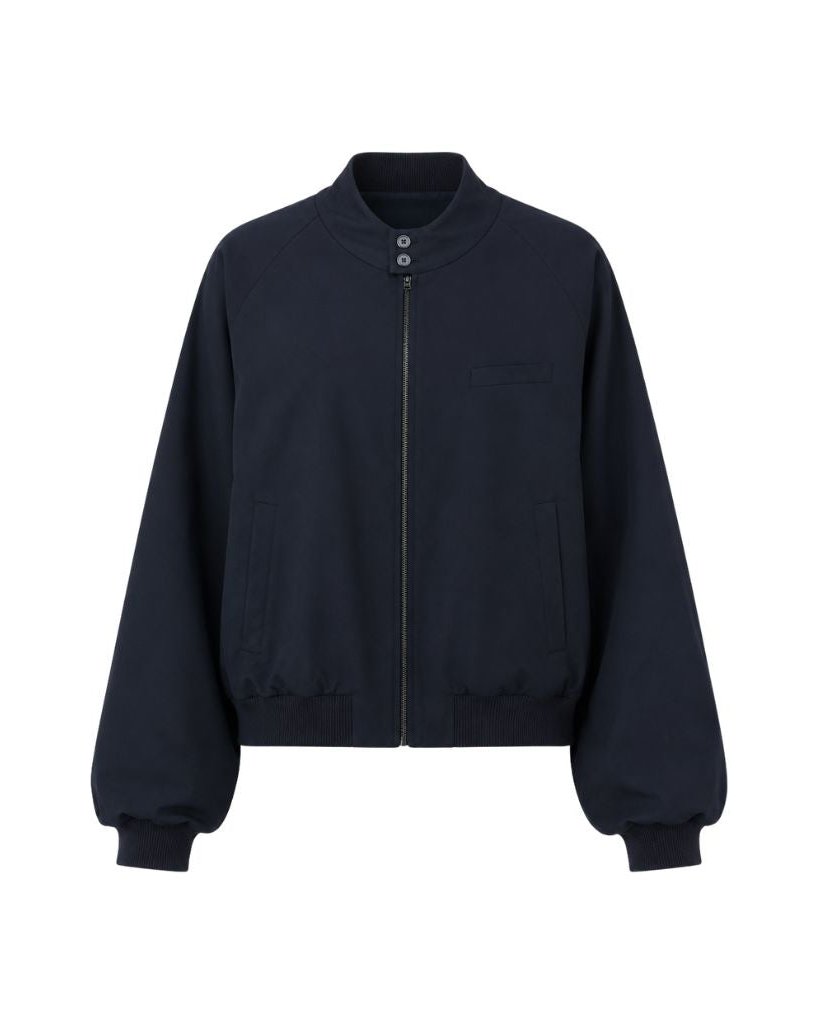 Navy Loro Piana Cropped Bomber Jacket, view 2