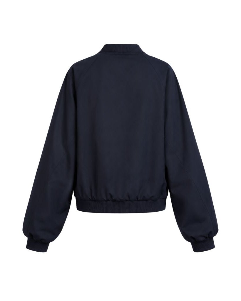 Navy Loro Piana Cropped Bomber Jacket