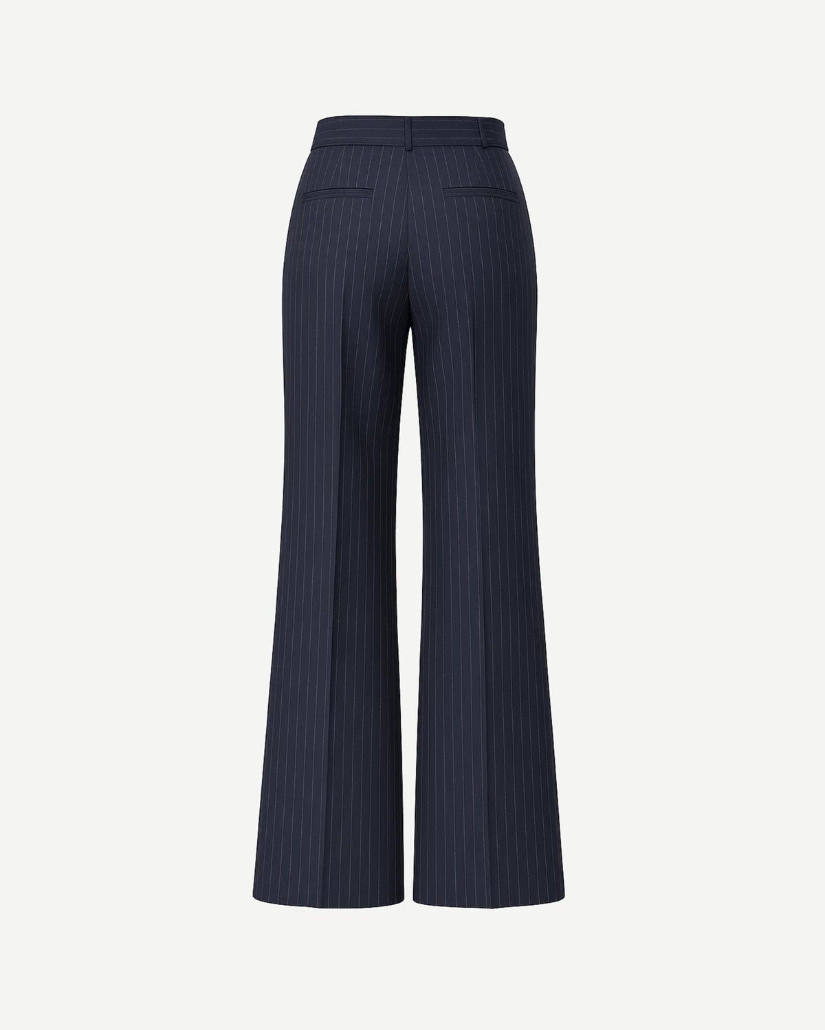 Tailory navy white pinstripe wide-leg trousers back view