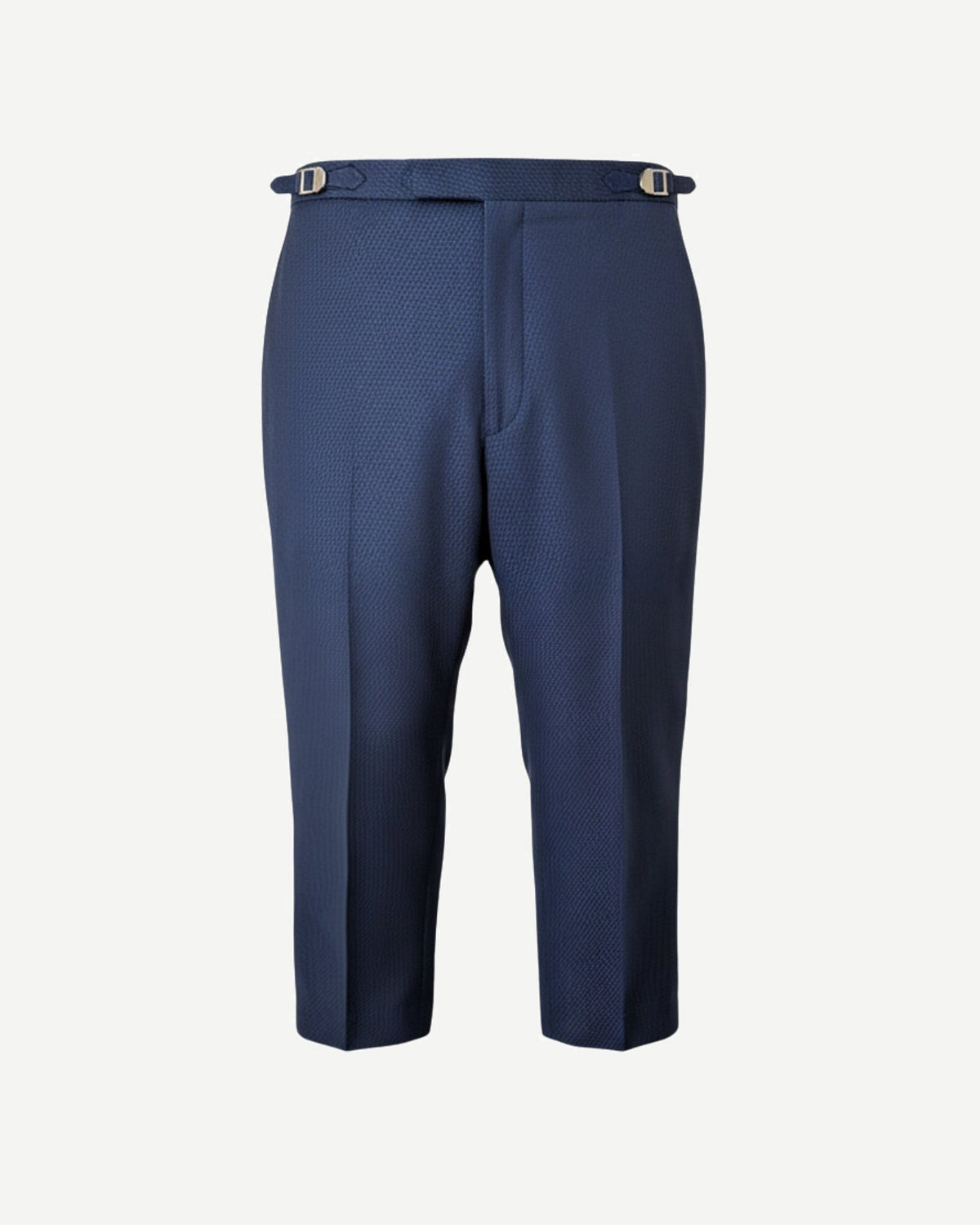 Navy textured cropped tailored trousers front view
