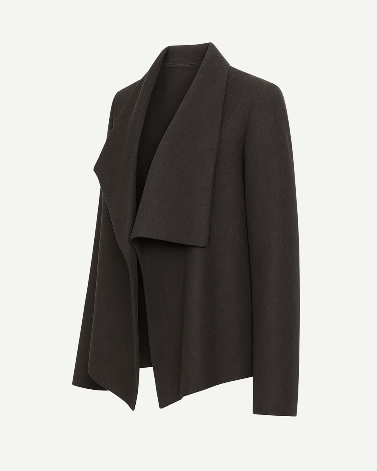 Tailory charcoal draped open-front cashmere wool blazer side view