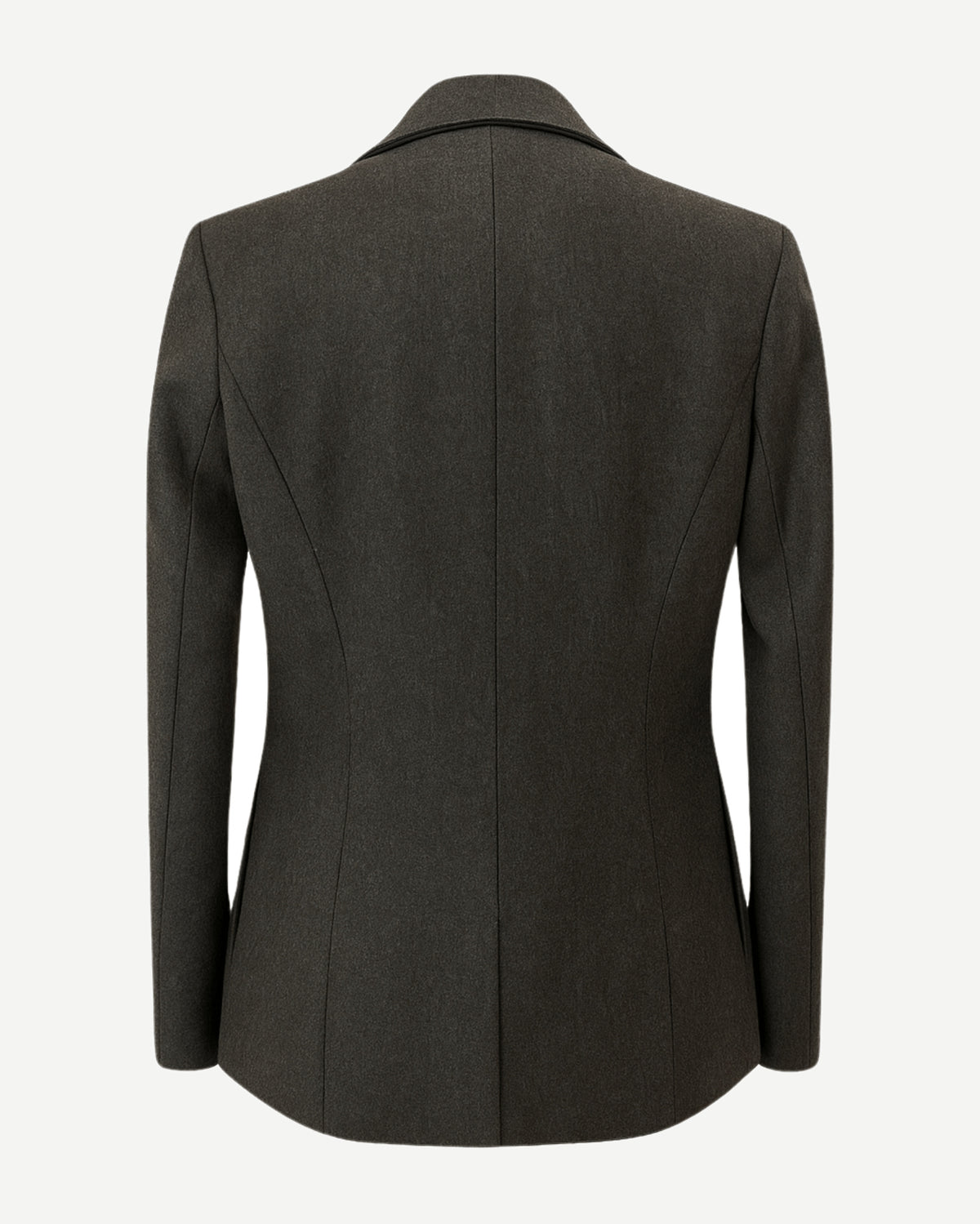 Tailory charcoal draped open-front cashmere wool blazer back view