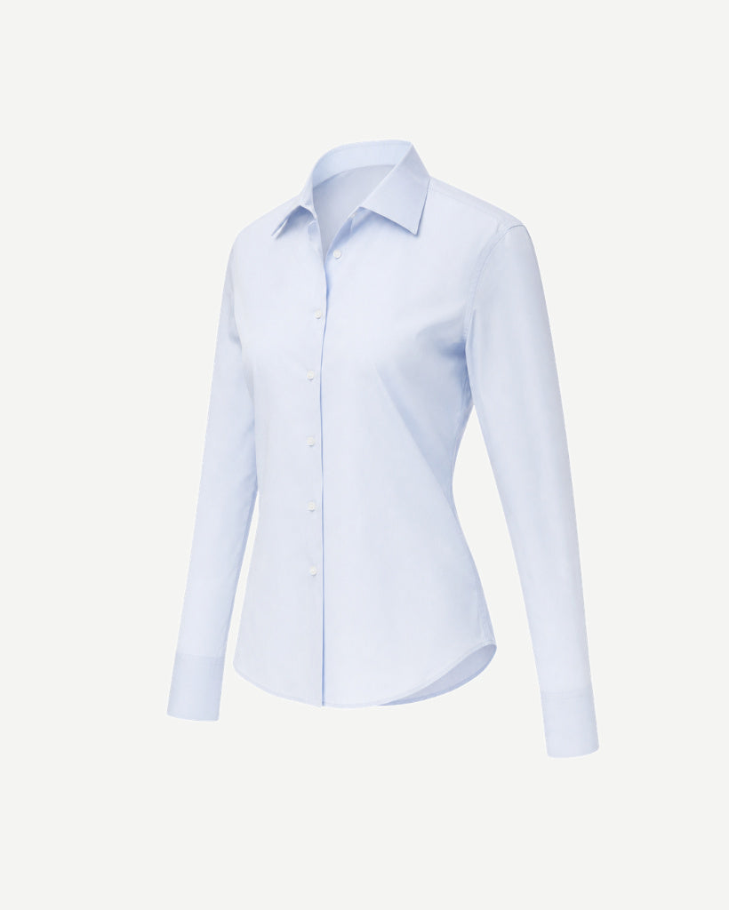 The Tailory New York pale blue Loro Piana cotton fitted shirt three quarter view