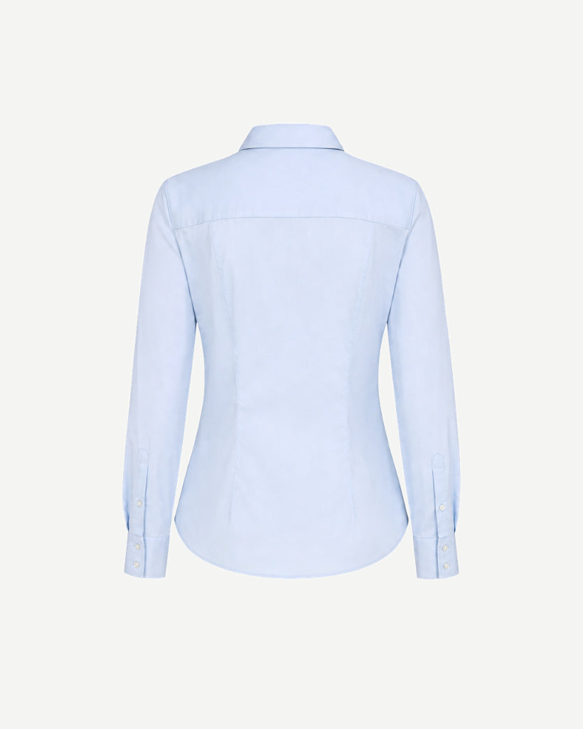 The Tailory New York pale blue Loro Piana cotton fitted shirt back view