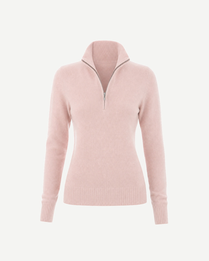 The Tailory New York pink Loro Piana baby cashmere quarter zip front view