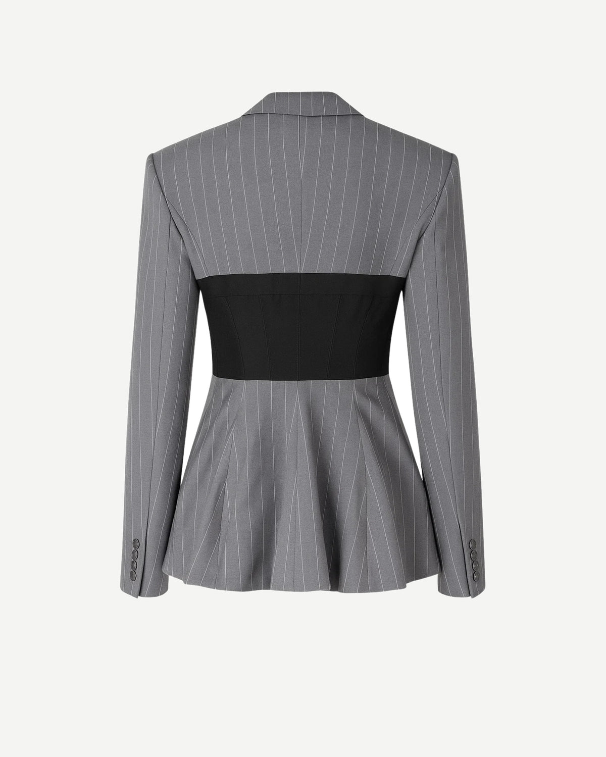 Tailory charcoal pinstripe asymmetric corset blazer back view