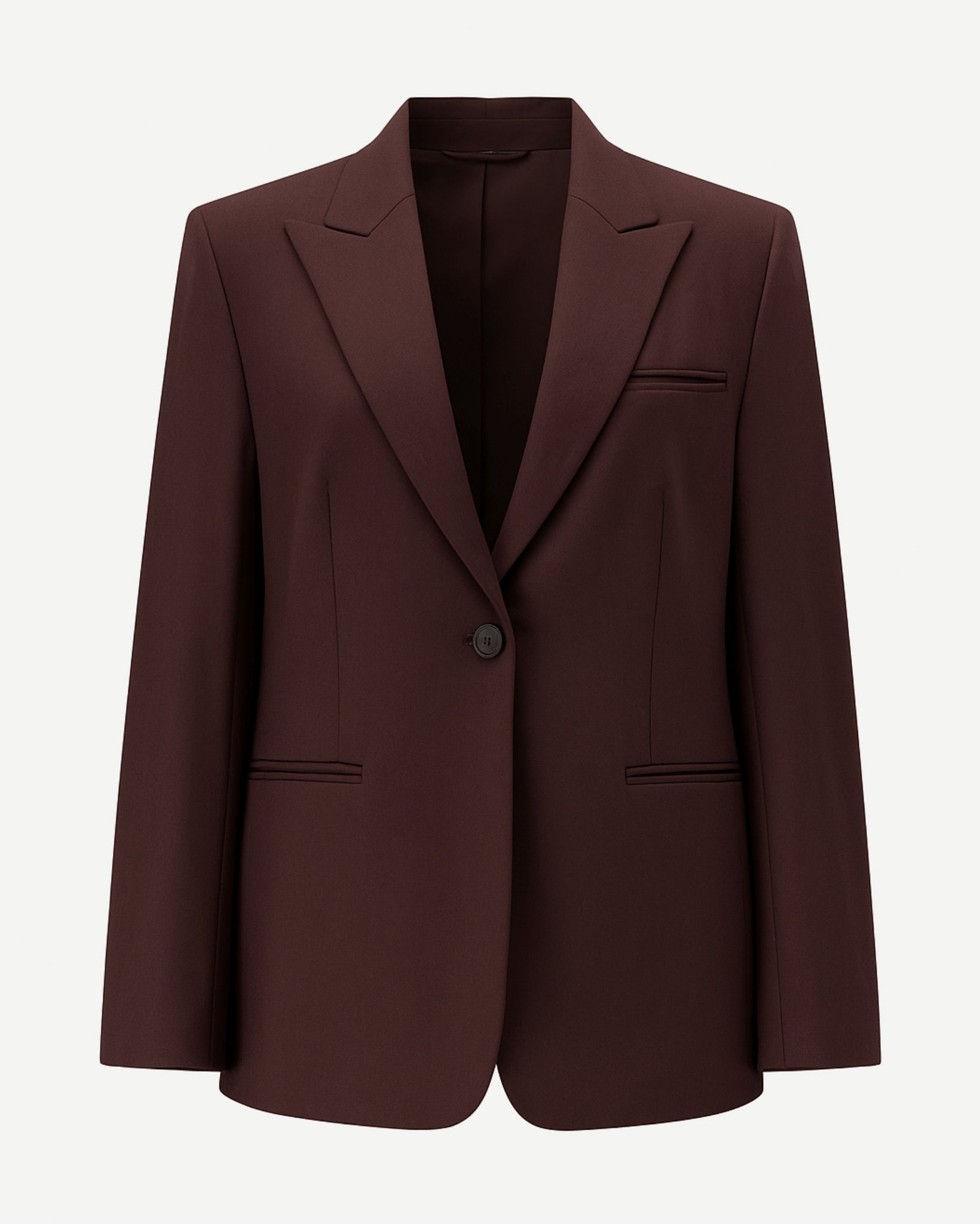 Tailory burgundy peak lapel blazer single-button front view