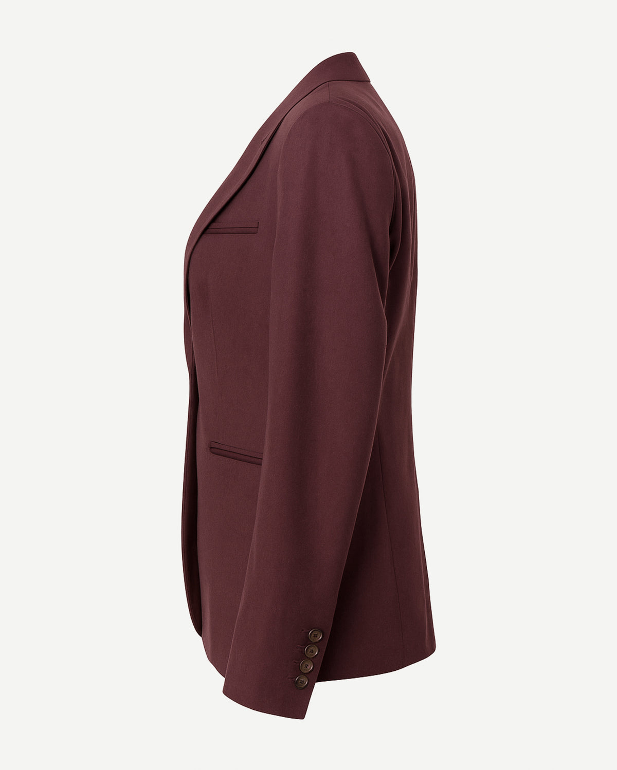 Tailory burgundy peak lapel blazer single-button side view