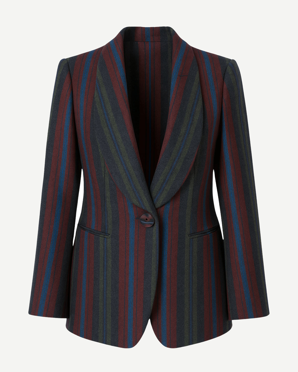 Tailory multicolor striped flannel sportcoat with shawl lapel front view
