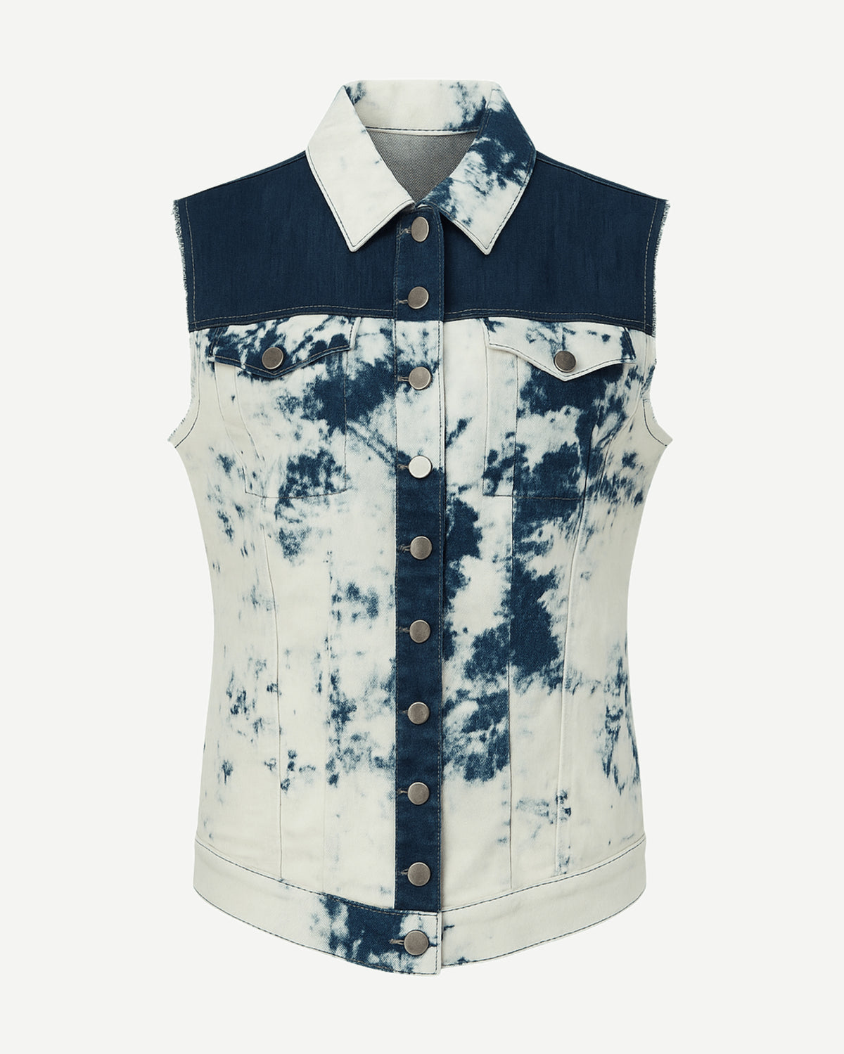 Tailory tie-dye sleeveless denim vest front view