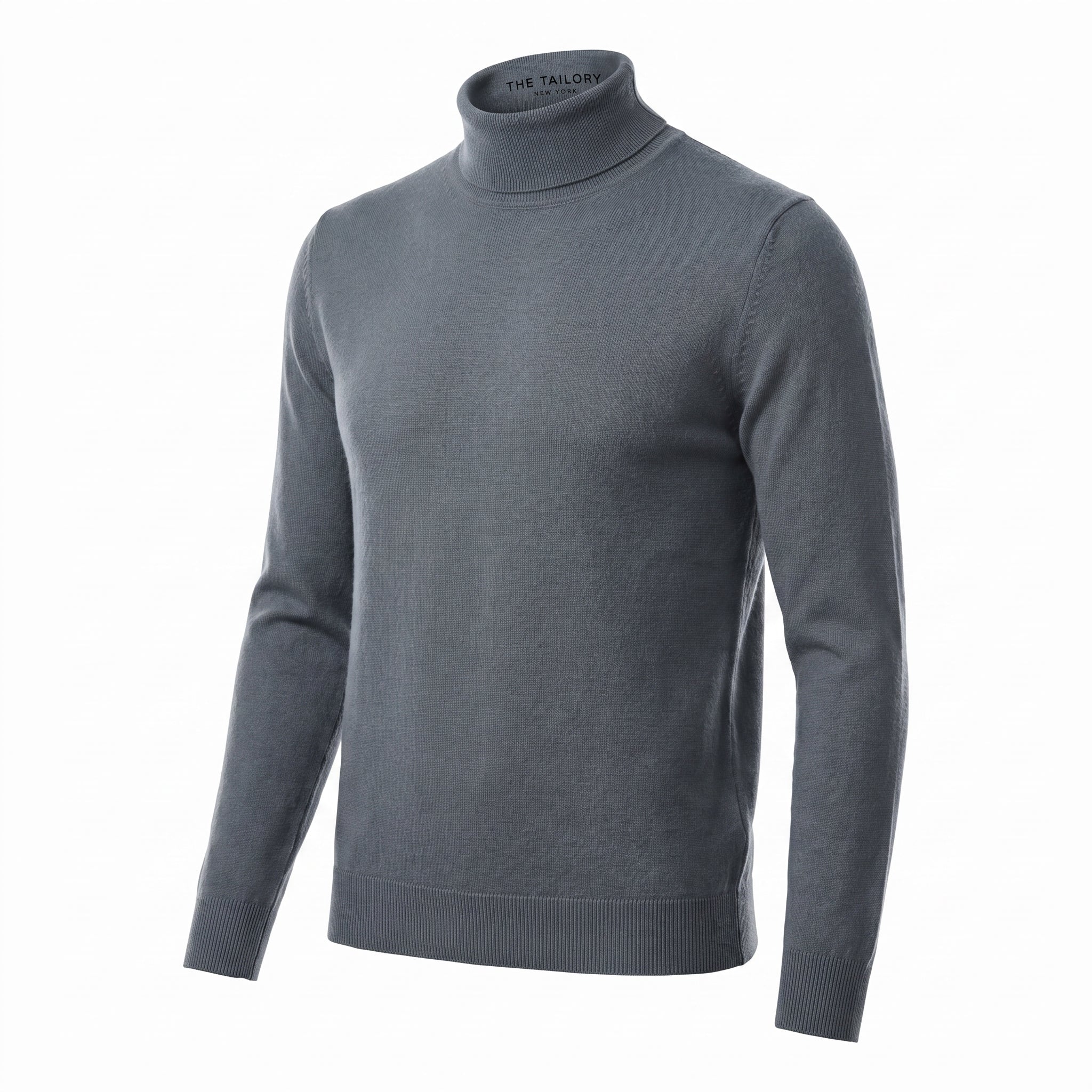Slate Grey Rollneck — three-quarter left view — The Tailory NYC, Director's Cut